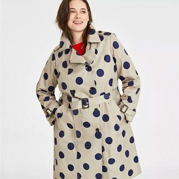 On 34th Plus Size Polka Dot Trench Coat - Picture 7 of 8